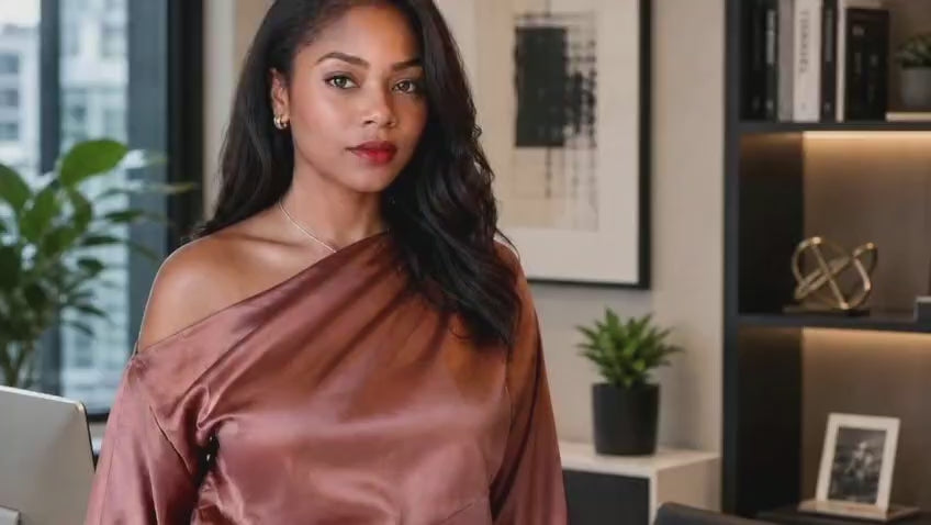 Brown One-Shoulder Ruched Satin Top