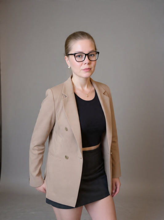 Khaki Double-Breasted Blazer